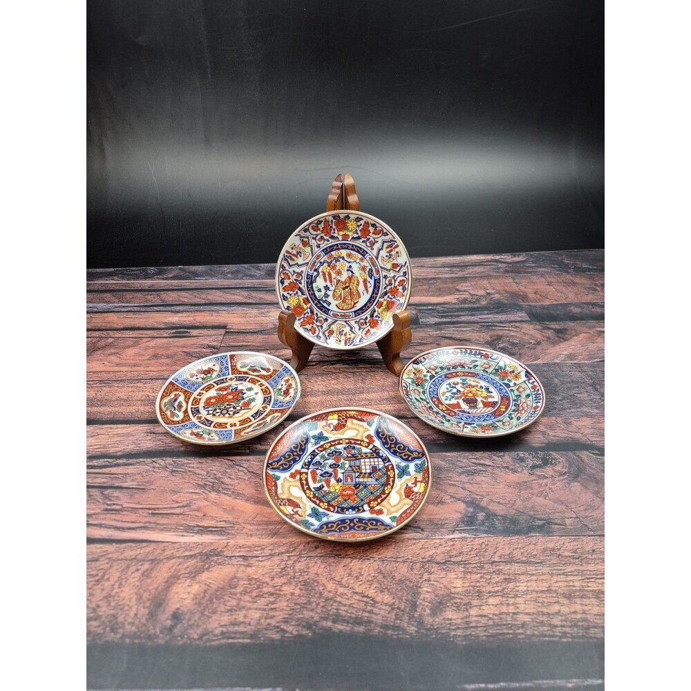 VTG Japanese Imari-Style Porcelain Plate Lot 4 Floral‎ Geisha 4.5" Made in Japan